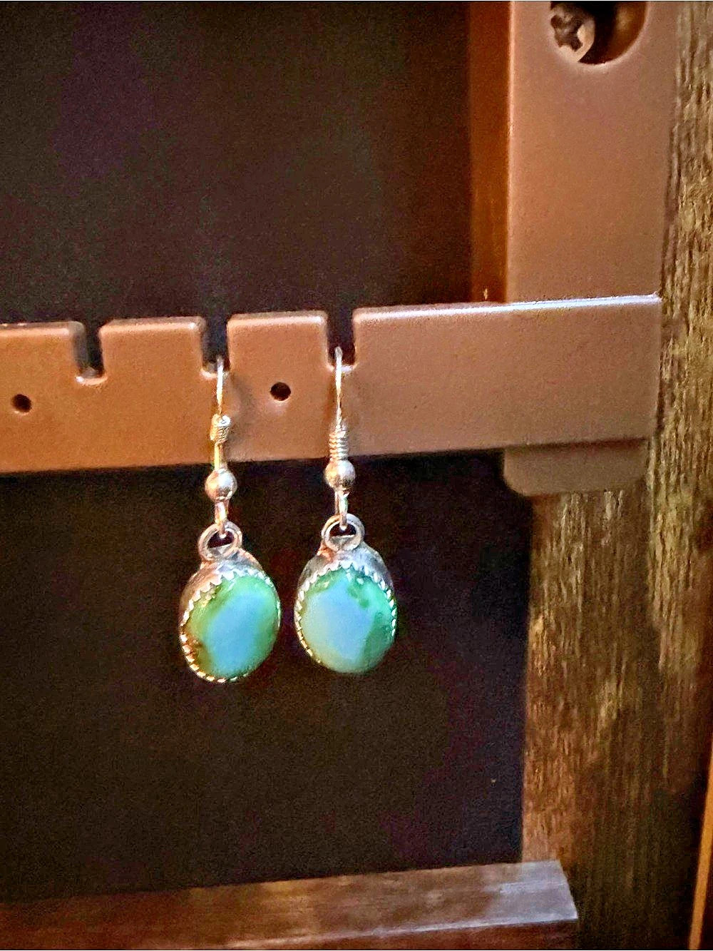 Turquoise Drop Earrings in Blue & Silver Navajo made and stamped